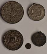 Queen Victoria 1889 Jubilee double florin, together with a French bronze portrait medallion coin