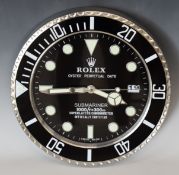 Rolex Oyster Perpetual Date Submariner shop display or advertising wall clock with date aperture,
