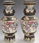 Pair of 19thC/20thC Chinese crackle glazed vases with famille rose figural decoration, H30cm