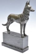 Bronze figure of an Alsatian / German Shepherd dog on plinth, H27cm
