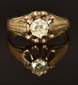A 9ct gold ring set with a round cut diamond of approximately 0.4ct, 3.3g, size N