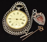 Hallmarked silver open faced pocket watch with subsisidary seconds dial, blued hands, black Roman