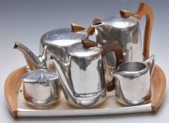 Retro / mid century modern picquot ware tea set on tray, length 39cm