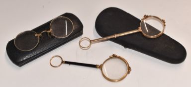 Two pairs of lorgnettes, one by Hamblin Ltd in original fitted case and a pair of glasses