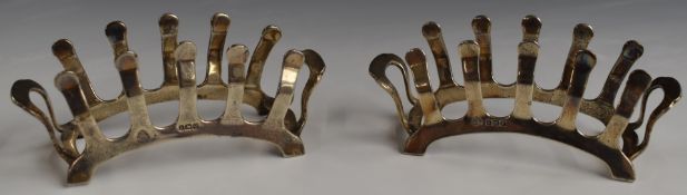 George VI pair of fan shaped hallmarked silver toast racks, Birmingham 1939, maker Adie Brothers