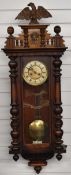 19thC German Vienna regulator style wall clock with half turned columns, two train movement striking