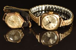 Two 9ct gold ladies wristwatches, one Regency with blued hands, Arabic numerals and silver dial,