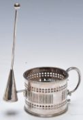 19thC Mappin & Webb silver plated chamber stick with pierced decoration and attached snuffer, H18cm