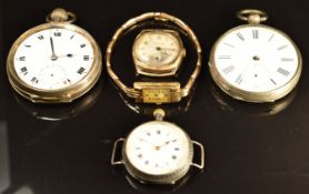 Five various pocket and wristwatches comprising three silver pocket watches, Aeroplane Fantome 9ct