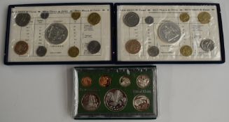 Two Monnaie de Paris 1974 coin sets and a New Zealand proof set, all with silver content