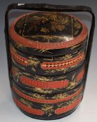 Chinese lacquered tiffin carrier, H35 x D27cm