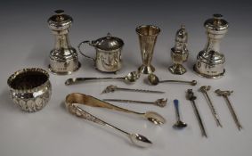 Pair of Mappin & Webb hallmarked silver salt or pepper grinders, open salt, mustard, small pepper