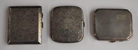 Three various hallmarked silver cigarette cases, length of longest 8.5cm, weight of all three 256g
