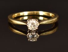 An 18ct gold ring set with a diamond of approximately 0.33ct, 3.6g, size Q