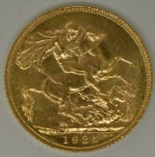 George V 1925 gold full sovereign, sealed in Perspex slab, in deluxe case with certificate