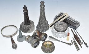 Arts and Crafts hallmarked silver magnifying glass, silver covered glass jar, Serpentine paperweight