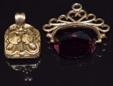 A 9ct gold swivel fob and a 9ct gold fob set with a smoky quartz, 14.2g