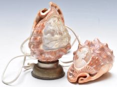 Pair of shell cameo table lamps, one depicting the Three Graces