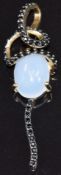 A 9k gold pendant set with chalcedony and black spinel, 5.2g
