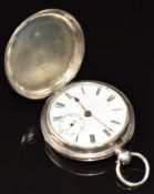 Hallmarked silver full hunter pocket watch with inset subsidiary seconds dial, gold hands, black