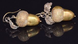 A pair of Victorian yellow metal earrings in the form of acorns, 2.5g