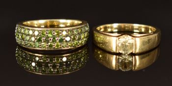Two 9ct gold rings, one set with zultanite (size L, 3.7g) and one set with tsavorite garnets, size