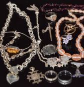 A saphiret beaded necklace, silver necklace marked Tiffany, silver rings, bangle, white metal ring