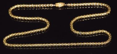 Victorian yellow metal snake necklace with barrel clasp, length 42cm, 12.4g