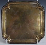 Edward VIII hallmarked silver salver or card tray, of square form, raised on four feet, Sheffield