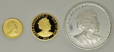 London Mint Office 2019 Angel three coin set comprising 1/4 oz gold, 1/10th oz gold and 1oz silver
