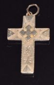 Victorian 9ct gold cross with embossed decoration, Birmingham 1898 maker P.Bros, 4cm, 1.9g