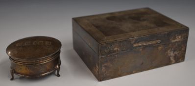 Hallmarked silver cigarette box with engine turned decoration, width 11.5cm, together with a