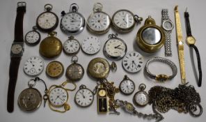 A collection of various pocket and wristwatches including gold plated and silver examples, Longines,