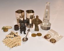Collectables to include cut glass thermometer, Art Deco silver plated napkin rings, guinea gaming