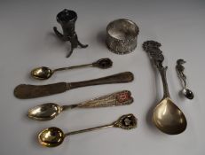 White metal items to include dragon spoon, cornucopia marked Norway sterling, weight 118g all in