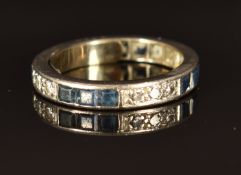Art Deco 18ct white gold eternity ring set with sapphires and diamonds, size N, 4.9g
