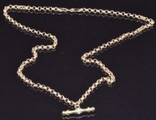 A 9ct gold necklace with 9ct gold T bar set with two diamonds, 7.2g, length 50.5cm