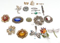 A 9ct gold bow brooch (2.6g), Edwardian bow brooch set with seed pearls (2.1g), silver brooches,