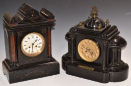 Two late 19th/20thC two train slate mantel clocks, one by Japy Frères, the other G and B Paris, both