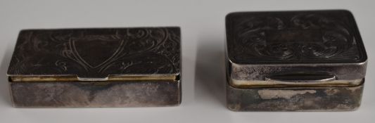 Two silver pill or trinket boxes, one with gilt wash interior, both marked 925, length of longer 5.