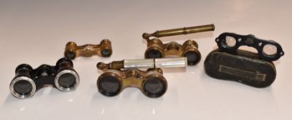 Five pairs of opera glasses including F Kuhn Luzern and Kershaw wide angle