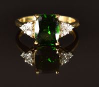 A 9k gold ring set with diopside and zircon, size M, 3g