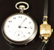 Nivia 18ct gold ladies wristwatch with gold hands and Arabic numerals, silver dial and 16 jewel