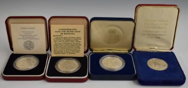 Four cased silver crown size coins, to include proof examples, two with certificates Sierra Leone,