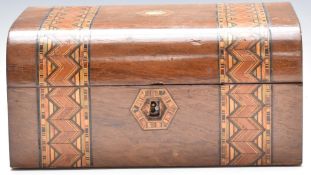 19thC Tunbridge ware jewellery/work box with lift out compartmentalised tray, W25.5 x D18 x H12cm