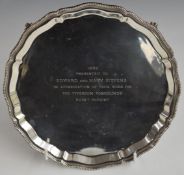 Elizabeth II hallmarked silver salver or card tray, raised on four ball and claw feet, Birmingham