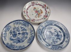 Three 19thC Chinese chargers, largest diameter 35.5cm