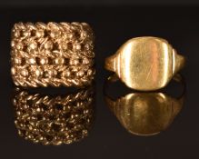 A 9ct gold signet ring (size R, 2.8g) and a 9ct gold keeper ring, size P, 6.3g