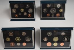 Royal Mint UK Proof coin sets 1992, 1993, 1994 and 1995, in deluxe cases