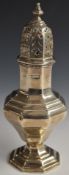 Edward VII hallmarked silver sugar caster of octagonal baluster form, London 1904, maker John